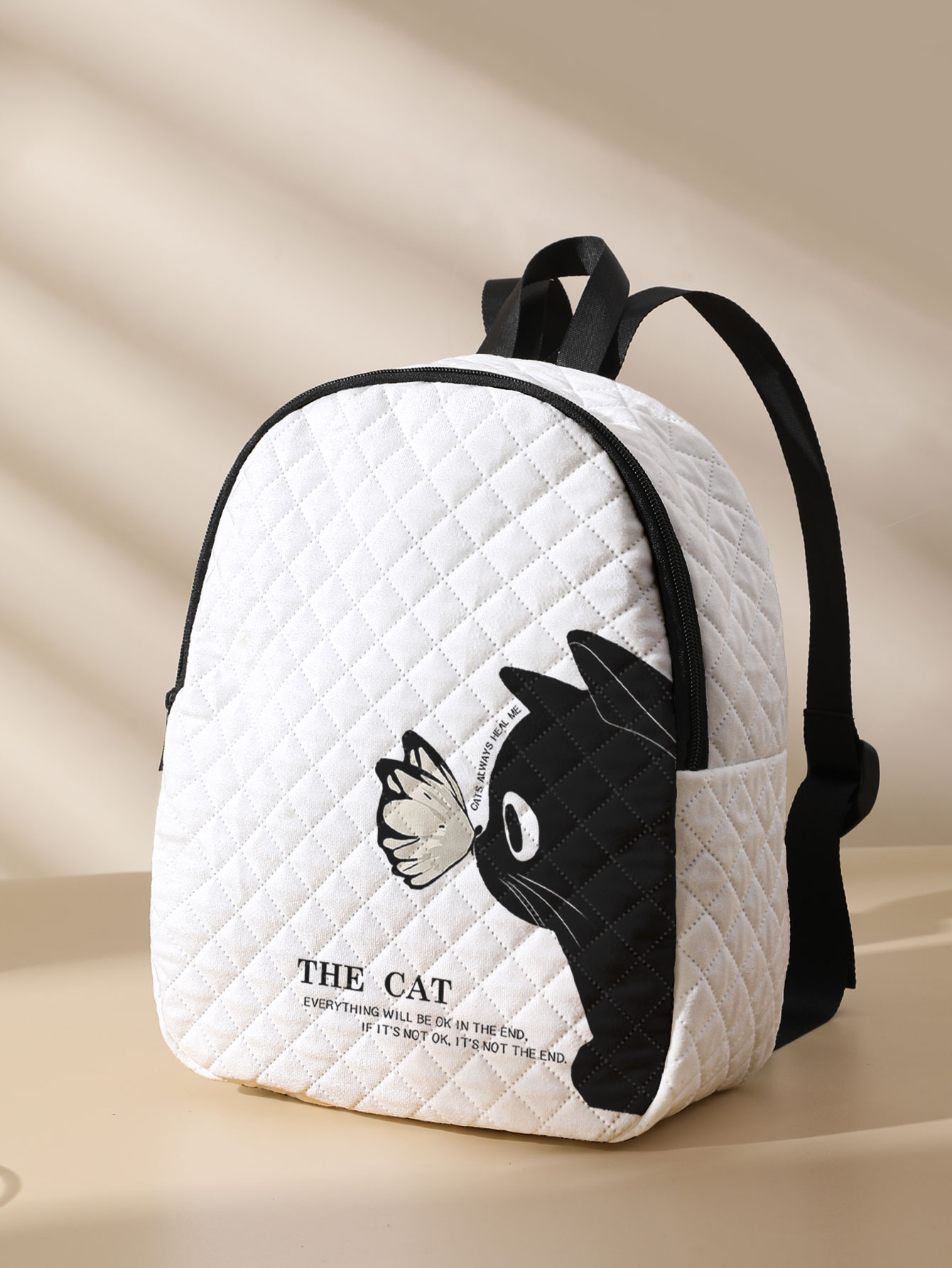 Mini Backpack Purse - Компактный стеганый рюкзак с принтом черной